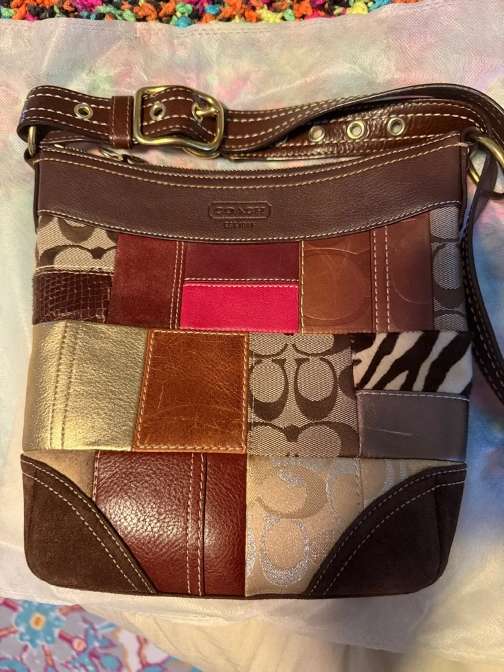COACH Patchwork Madras Crossbody Shoulder Bag Adjustable Strap Vintage